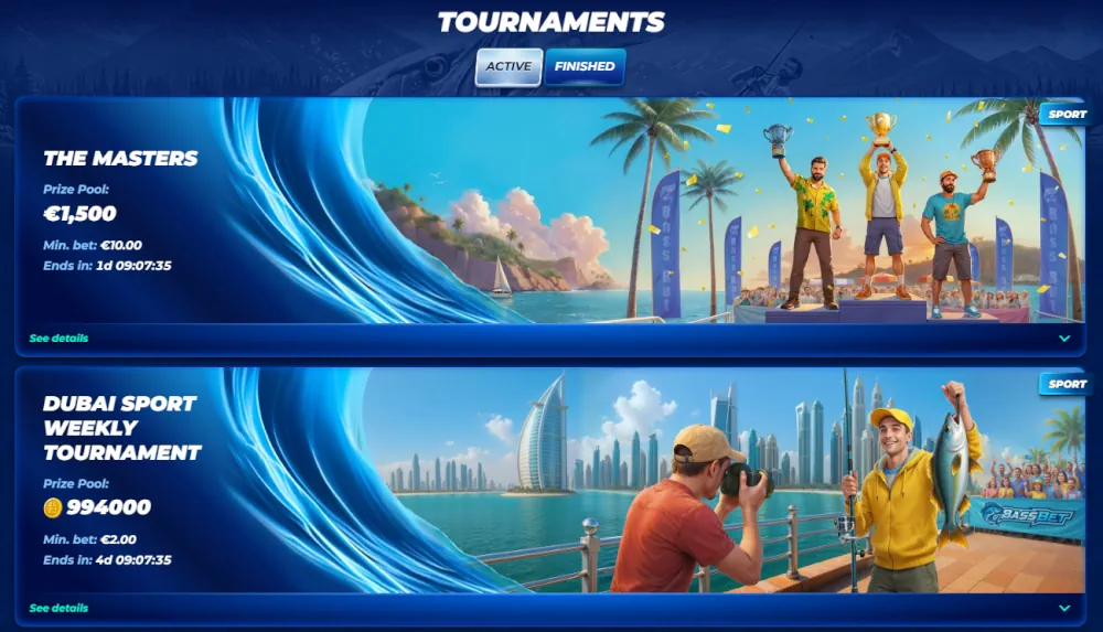 Banners de torneo BassBet para deportes profesionales y competiciones de juegos.